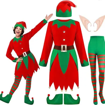 Christmas Elf Ženy, Dievča, Kostýmy, Šaty Dlhý Rukáv A Pás Klobúk, Topánky Prekladané Pančuchy Strany Role-playing Cosplay Dropshipping