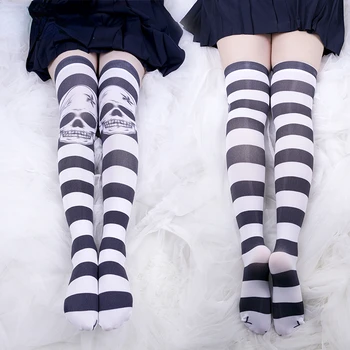 Fanshion Anime Tmavé Kosti Cosplay Lolita 3D Vytlačené Pančuchy Ženy Ponožky Japonskej Školy Dievčatá Stehná Vysoké Overknee Ponožky Dary