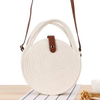 Nové kolo bavlnené lano ramenný tkané taška pláži Švp trávy, slamy taška móda malá okrúhla torta Messenger taška