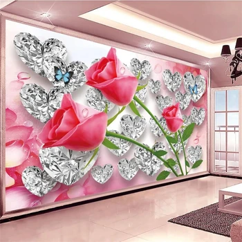 Vlastné tapetu diamond ruže kvet nástenná maľba 3D láska tvorivé stereo romantický obývacia izba фотообои, TV joj, tapety 3d обои