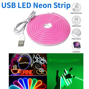 5V USB LED Neon Pásy Flexibilné Neon Prihlásiť Pásky 2835 120LED/M, IP65 Vodeodolný Biela Teplá Biela Modrá Zelená Ružová 2M DIY Decortion
