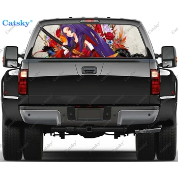 Anime Samurai Girl auto Okno Odtlačkový Nálepky Grafické PVC Dekoratívne Truck Nálepky Perforované Vinyl Univerzálna Nálepka