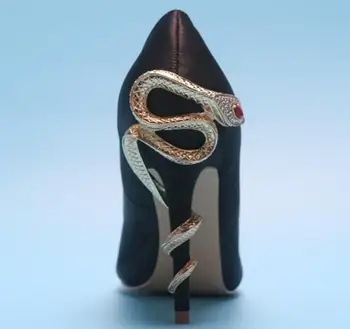 Black Silk Žena vysoké podpätky sexy čerpadla zlatého Hada Straped Päty ženské šaty, topánky bodce ukázal prst pošmyknúť na svadobné topánky