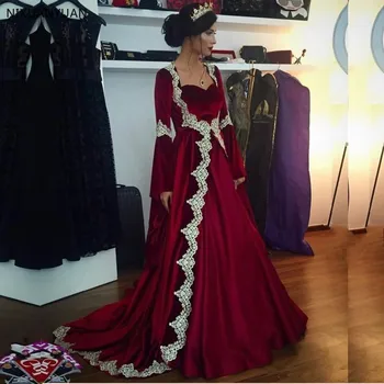 Elegantné Velvet Burgundsko Moslimských Večerné Šaty Milú Nášivka Dlhé Rukávy Večerné Šaty A-Line Formálne Špeciálna Párty Šaty