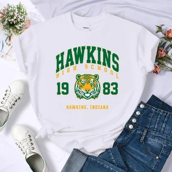 Hawkins Vysokej Školy 1983 Tlač Žena T-Shirt Vybavené Harajuku Tee Košele Street Fashion Streetwear Bežné Crewneck Tričko Ženy