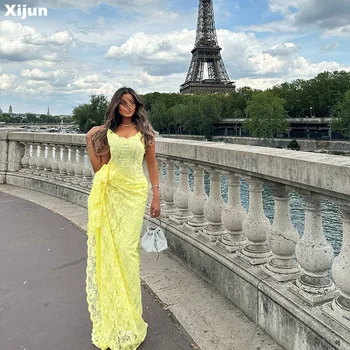 Xijun Žltá Večerné Šaty Elegantné Očarujúce Bez Ramienok Morská Panna Čipky Party Šaty Formálne Príležitosti Prom Šaty Vestidos De Noche