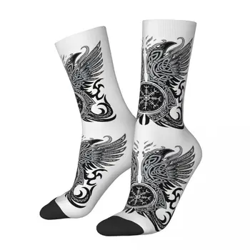 Harajuku Viking Huginn Havrany Skateboard Ponožky Mystic Psychedelic Symbol Polyester Posádky Ponožky pre Ženy, Mužov, Priedušná