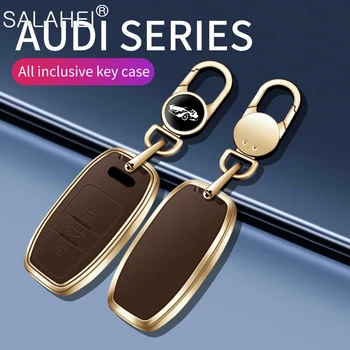 Kovové Kožené Auto Diaľkové Tlačidlo Prípade Kryt Plášťa Fob Na AUDI A4 A5 A6 B6 B7 B8, A7, A8, Q5 Q7 R8 TT S5 S6 S7 S8 A8L SQ5 Auto Keychain