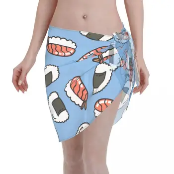 Sexy Ženy Onigiri Polyester Pareo Plavky Kryt Ups Sushi Potravín Roztomilé Sukne Bikini Zakryť Plážové Šaty