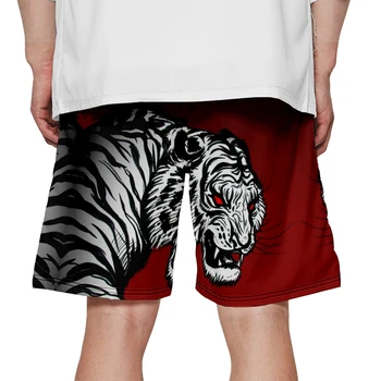 Letné Voľné Príležitostné Športové Šortky Streetwear Červený Tiger Tlač Šortky Mužov Harajuku Hip Hop Basketbal Šortky