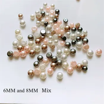 200pcs/veľa 6MM/8MM Japonský Okrúhle Ploché Akryl Pearl Nail Art, Ozdoby, Šperky Nechty Doplnky, Dekorácie Charms Dodávky