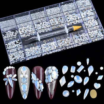 Nové 21Grids Viacerých Farieb A Multi Tvar Kamienkami Nail Art Nastaviť Crystal AB Ploché Zadné Sklo Diamond Nails Príslušenstvo