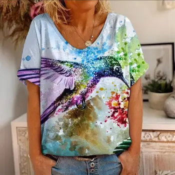 Vták T Shirt Scenérie 3d Tlač Tričko Ženy Fashion T-shirt tvaru Topy Tees Grafické Tričko dámske Oblečenie Kvetinový