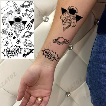 DIY Priestor Astronaut Dočasné Tetovanie Pre Dievča Deti Realistické Star Loď Falošné Tetovanie Nálepky Trúby Strane Nepremokavé Tatoos
