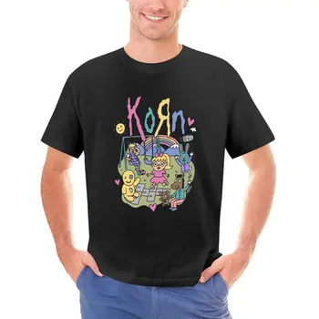 Korn T-Shirt Rocková Kapela Roztomilý T-Košele, Krátke Rukávy Vintage Topy Pláži Bavlny O-Krku Nadrozmerná Tees