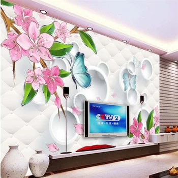 beibehang Tapety nástenná maľba na Stenu-Nálepky 3D 3D Peach Blossom Motýľ TV na Stenu abstraktných de parede tapety na steny 3 d