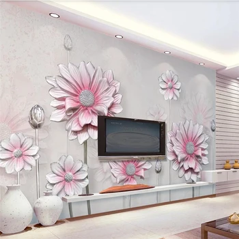 wellyu Vlastnú tapetu 3D maľby svieži ružový kvet, TV joj stene obývacej izby, spálne, reštaurácia tapety abstraktných de porovnanie