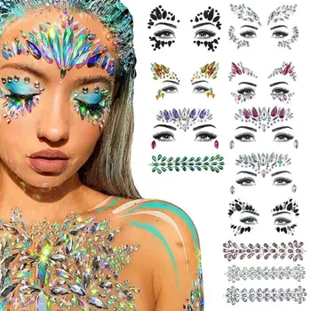 3D Crystal Tvár Nálepky Oko Nálepky Hrudníka Nálepky Tvár Šperky Party Stage Diamond Maska Dočasné Tetovanie Žena je Falošné Tetovanie