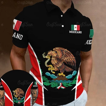 Mexiko Eagle Tlač Polo Tričko Pre Mužov Národnej Vlajky Vzor Krátky Rukáv Vlastné Tees Módne Harajuku Tlačidlo Topy