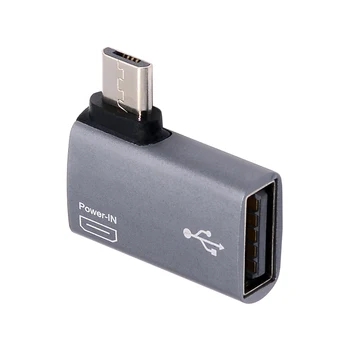 CY 90 Stupňov Doľava Šikmého Micro USB 2.0 Typu-A Female OTG Host Adapter with USB Power pre Telefón, Tabliet