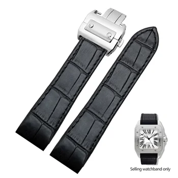Originálne Kožené Watchband pre Cartier Santos 100 Sledovať Kapela Muži Ženy Santos Lepidlo Hlavu Pás Skladacie Hodinky Remienok 23 mm