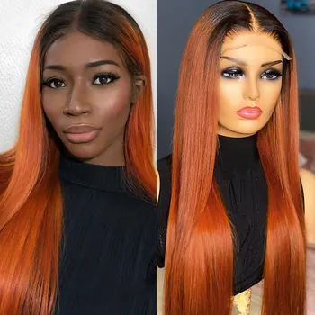 Lacné Syntetické Vlasy, Parochne Čipky Front Black Ombre Orange Rovno Vysoká Kvalita Tepelne Odolných Vlákien Preplucked Korienky Vlasov Pre Ženy