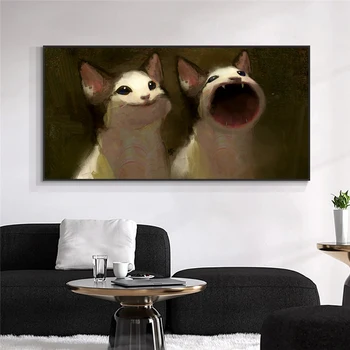 Vtipné Twin Mačky Múr Umenia Plagátu Maliarske Plátno Tlačiť Zvierat Obrázok Moderné Nordic Obývacia Izba Dekorácie Cuadros Č Rám