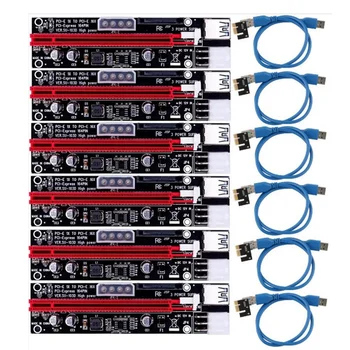 VER103D 3In1 Napájací PCI-E Stúpačky Karty LED 4Pin 6Pin Sata 15 kolíkový PCIE 1X Až 16X 60 CM Predlžovací Kábel Pre Bitcoin Baník