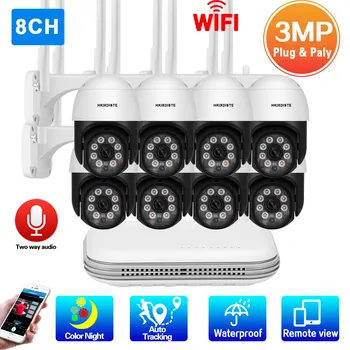 8CH 3MP PTZ Bezdrôtový CCTV kamerový Systém na vonkajšie farebné nočné videnie Wifi IP Bezpečnostné Kamery Surveillance Auta XMEYE Wifi NVR Auta