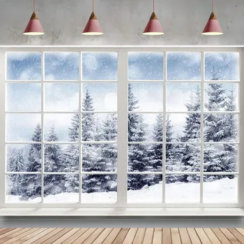Okno Snehu Scény Pozadie Zimné ríši Divov Lesa Pozadí pre Fotografovanie Vianočné Party Dekorácie Photo Booth Rekvizity