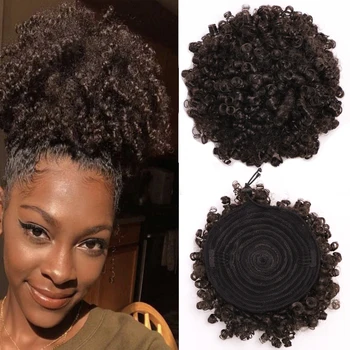 ONYX Krátky Chvost Vysoko Vlasy Lístkového Klip v Chignon Buchta Hairpiece Kinky Afro Kučeravé Syntetické Šnúrkou Cope, predlžovanie Vlasov