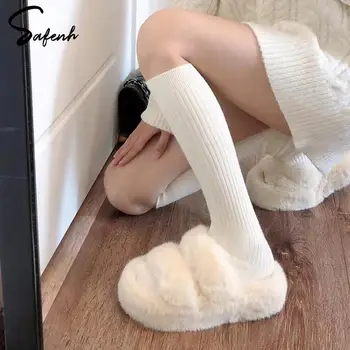 Ženy Zimné Ponožky Prekladané Teľa Ponožky Vertikálny Vzor Mid-Trubice Ponožky Japonský Teľa Ponožky Pevné Bežné Zahustiť Froté Pančuchy