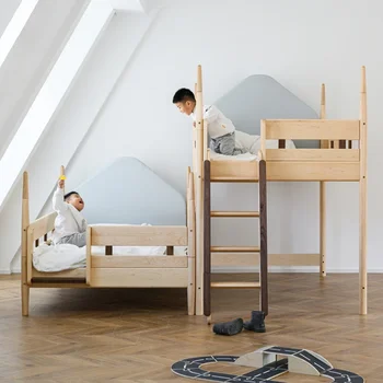 Masívneho dreva detí half-výška list poschodové matka-dieťa posteľ