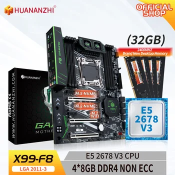 HUANANZHI X99 F8 LGA 2011-3 XEON X99 základná Doska s procesorom Intel E5 2678 v3 s 4*8G DDR4 NON-ECC pamäť combo kit set NVME SATA, USB