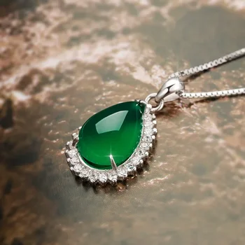 925 Sterling Silver Náhrdelník Zelený Smaragd Prívesok Chalcedony Prívesok Náhrdelník Šperky Emerald Drahokam, Prívesky, Ženy, Dievčatá