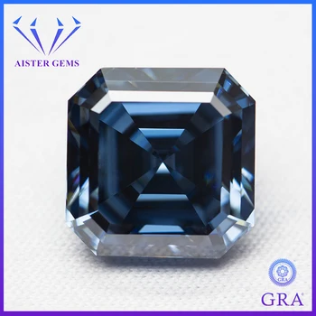 Nikdy Nevyblednú Kráľovská Modrá Asscher Rez Moissanite Voľné Kameň 1.0-5.0 ct VVS1 Prejsť diamantovým s STIAHNUŤ Certifikát
