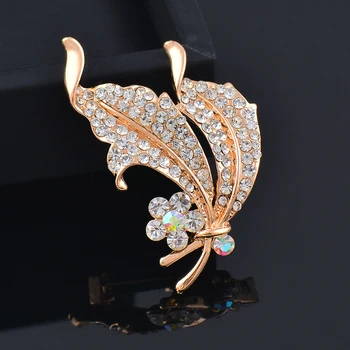 SINLEERY luxusné šplhať kamene zlatá farba listu brošne ženy pin strany, svadobné doplnky, módne šperky 