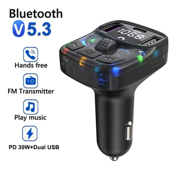 Auto FM 30W PD Typ C Dual USB Rýchle Auto Poplatok Okolitého Svetla, Bluetooth 5.3 Handsfree MP3 Prehrávač Auto FM Modulátora