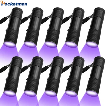 1~10PCS Mini UV Baterka 395nm Čierne 9LED ultrafialové Prenosné Pochodeň na Nechty, Vlasy Lampa Detektor, Pet Moču Škvrny Chybu
