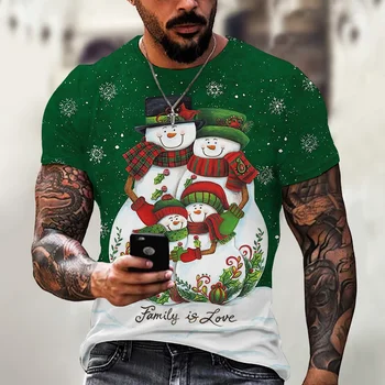 Pánske T-shirt Veselé Vianoce Abecedy Santa 3d Vytlačené Krátke Rukávy Okrúhle Krčný Pulóver Nadrozmerné Oblečenie pre Mužov