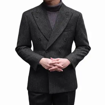 Zimné 2 Kusy Tweed pánske Oblek 2023 Dvojité Breasted Vrchol Klope Muž Svadobné Smoking Vyhovuje Formálne Business Pánske Oblečenie