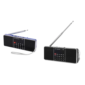 2 Ks Mini Nabíjateľná Stereo L-288 FM Rádio Reproduktor LCD Displej Podpora TF Karty, USB Disk, MP3 Prehrávač Hudby(Blue & Čierny)