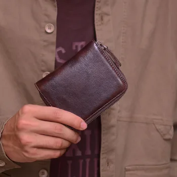 AETOO Prvá vrstva cowhide peňaženky chlapci zips multi-funkčné reálne vyzdvihnutie taška mládež kožené textúra krátke dámske kožené walle