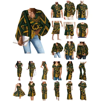 Polynézske Pohnpei Tetovanie Vytlačí Oblečenie Žien Šaty Zodpovedajúce Mužov Tričko Vysokej Kvality Pohodlné Žltá Zelená Milovníkov Oblečenie Nové