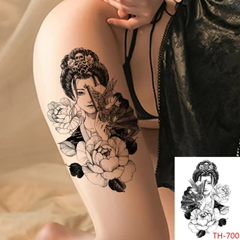 Nepremokavé Dočasné Tetovanie Nálepky Tmavé Sakura Mačka Démonickej Japonskej Geisha Body Art Falošné Tetovanie Mužov a Žien