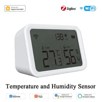Tuya/HomeKit WIFI, Zigbee Smart Teploty Vlhkosti Snímač A Lux Svetlo Detektor Vnútorný Vlhkomer Teplomer S LCD Displej