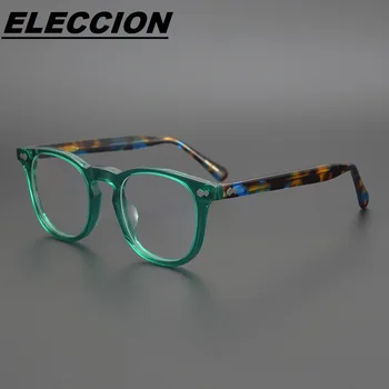 ELECCION Vintage Acetát Okuliare, Rám Pre Mužov Optické Krátkozrakosť Jasný Objektív Predpis Predstavenie Rámu Sivá Zelená Jasné Farby