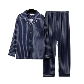 Na jar a na Jeseň Dlhým rukávom kórejský Cardigan Elastické Sleepwear Dvoch-dielny Set Bežné tvaru Páry Pyžamo Ženy Pajama Muž