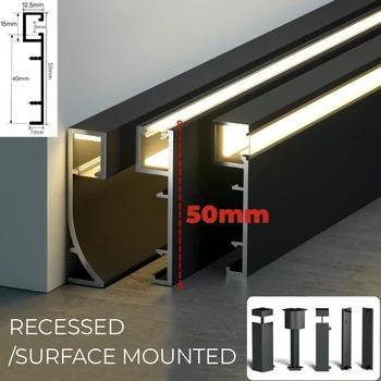 Soklové lišty svetlo hliníkovej zliatiny vložené neviditeľné led svetlo s svetelný nadácie linky na rohu steny v obývacej izbe