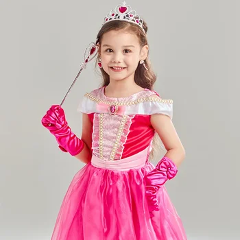 Letné Nový Štýl Dievčenské Opuchnuté Oka Sukne Belle Princezná Dress-Krátke rukávy jednodielne detské Oblečenie Šaty